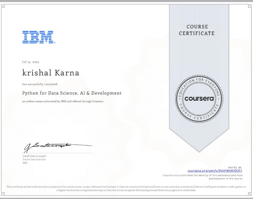 Python for data science and ML certificate